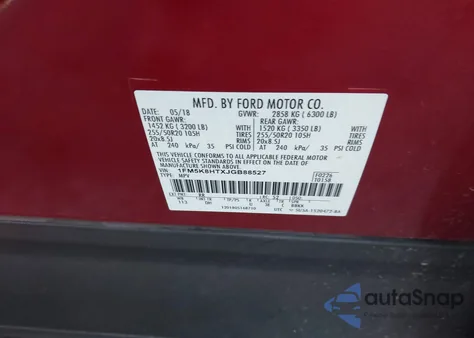 2018 Ford Explorer Platinum z USA, uszkodzony, nr VIN 1FM5K8HTXJGB88527